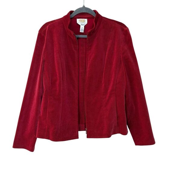 Talbots Jacket Womens Petite Medium Red Corduroy Stretch Zip Front Mock Neck - Picture 3 of 8